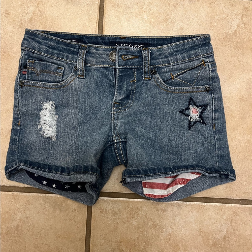 Girls youth red white blue USA denim vigoss shorts